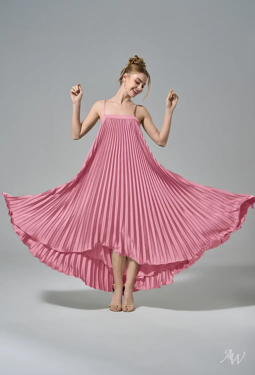 AW Daria Dress, Sand Gold Crystal Satin Satin Charmeuse Stretch